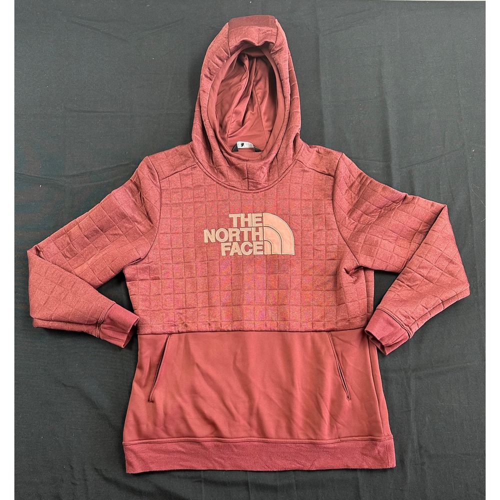 The North Face Womens XL Quilted Pullover Hoodie Rose Red Logo Sweatshirt